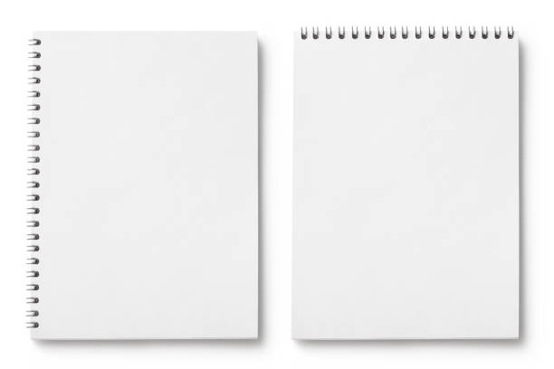 白の空白のメモ帳のセット - note pad paper spiral diary ストックフォトと画像
