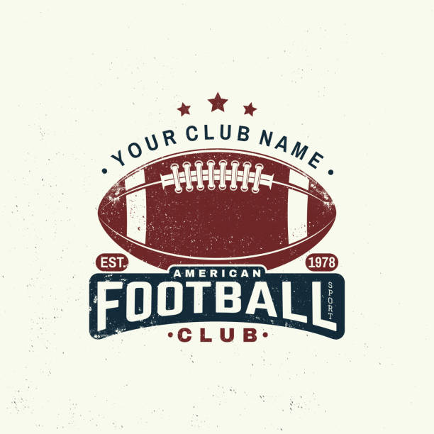 illustrations, cliparts, dessins animés et icônes de insigne de club de football ou de rugby américain. vecteur. concept pour chemise, impression, timbre, tee, patch. conception de typographie de cru avec la silhouette américaine de boule de football - football helmet playing field american football sport