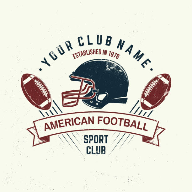 illustrations, cliparts, dessins animés et icônes de insigne de club de football ou de rugby américain. vecteur. concept pour chemise, impression, timbre, tee, patch. conception de typographie de cru avec la bille de football et la silhouette de casque américaines - football helmet playing field american football sport