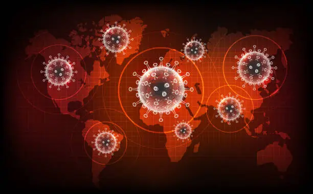 Vector illustration of Coronavirus disease COVID-19 infection medical. New official name for Coronavirus disease named COVID-19, pandemic risk on world map background