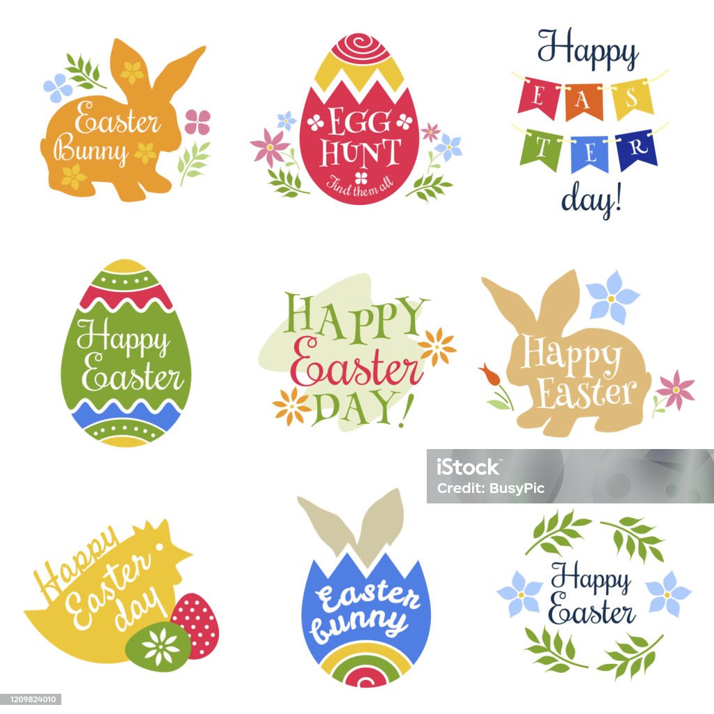 Spring Easter Shapes Set Of Cute Design Elements For Spring And Easter Flat Design Isolated ...