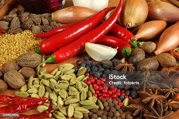 Spices And Herbs Stock Photo - Download Image Now - Allspice, Anise, Cardamom