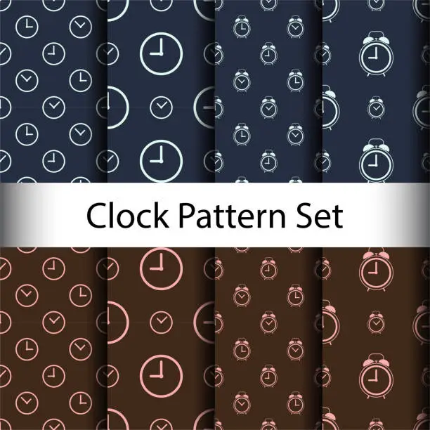 Vector illustration of Set of Alarm Clock Seamless Pattern Background