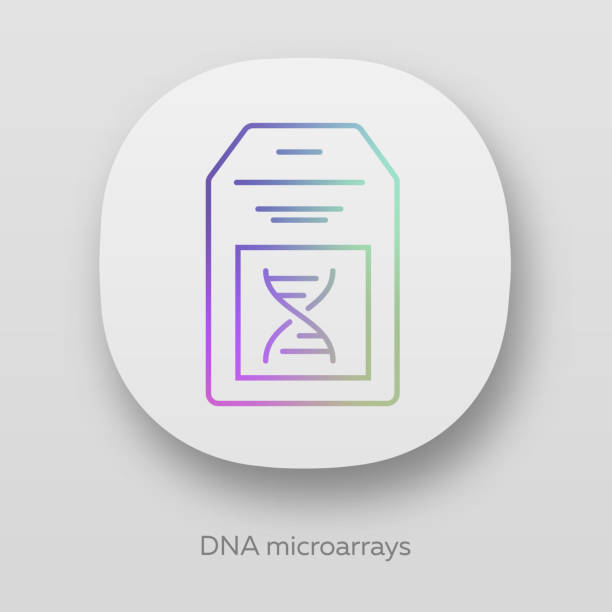 illustrazioni stock, clip art, cartoni animati e icone di tendenza di icona dell'app dna microarray. chip di dna. raccolta microscopica dei punti cromosomici. biochip. ricerca genica. bioingegneria. interfaccia utente ui/ux. applicazioni web o mobili. illustrazioni isolate vettoriali - microarray