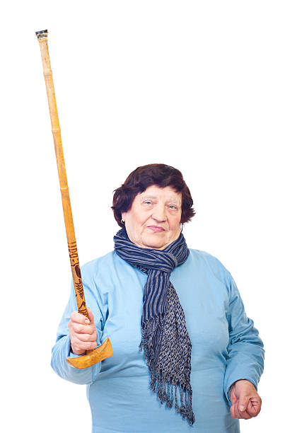 istock Upset elderly woman showing her stick 120982989