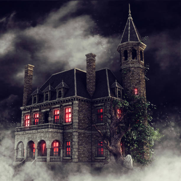 istock Gothic mansion in a foggy scenery 1209834835