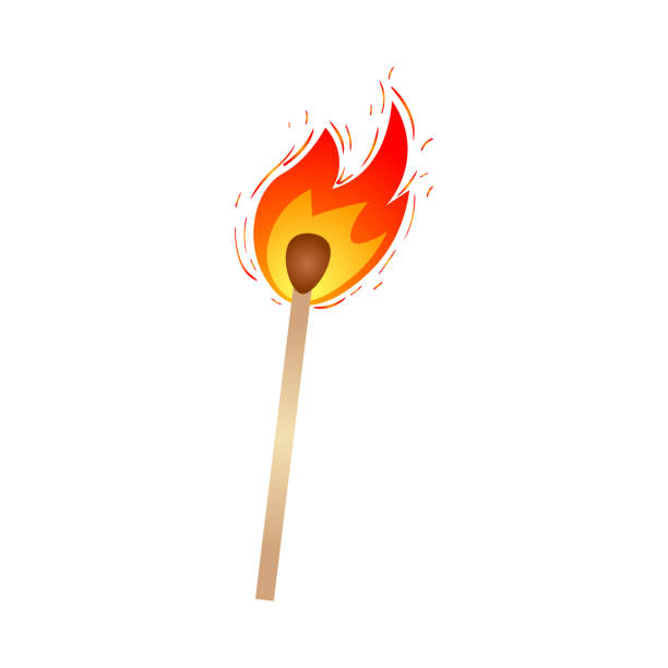 hot burning fire wood match, do biwakowania, do uprawiania turystyki pieszej - match matchstick dark fire stock illustrations