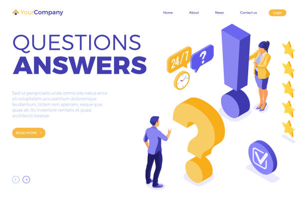 Isometric Online Customer Support Online isometric customer support banner. Mobile call center with female consultant, headset, rating icons. FAQ. questions and answers. landing page. exclamation mark. isolated vector illustration isometric question mark stock illustrations