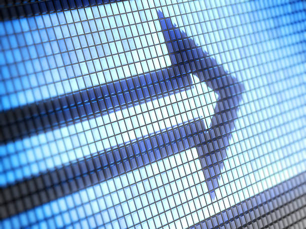 istock Black pixels forming an arrow in a blue-pixels background  120983763