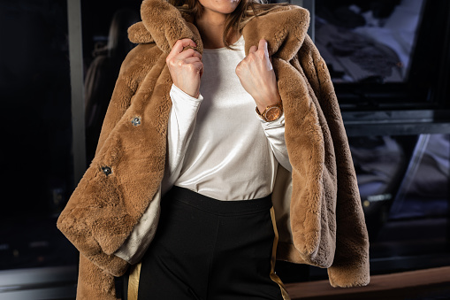 Fashion model posing in fur coat