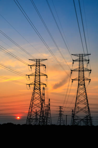 istock High voltage power tower and nature landscape at sunset 1209839194