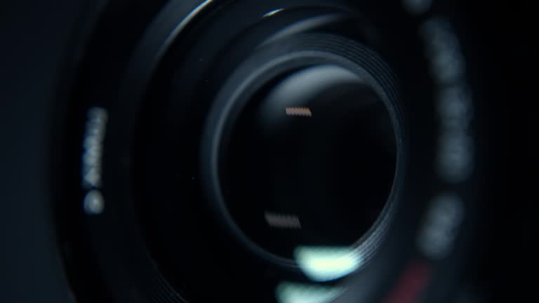 Close-up of a working camera lens