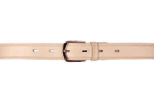 istock Beige leather belt with metal buckle 120984572