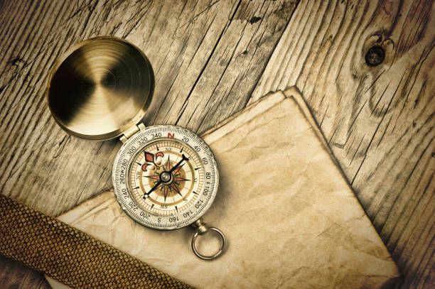 istock Vintage paper with compass  on old wooden boards 1209847894