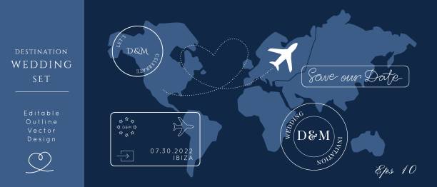 ilustraciones, imágenes clip art, dibujos animados e iconos de stock de sellos de boda (5) [convertido] - viaje en primera clase
