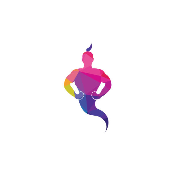 ilustrações, clipart, desenhos animados e ícones de o logotipo conceito magic fantasy genie. - genie