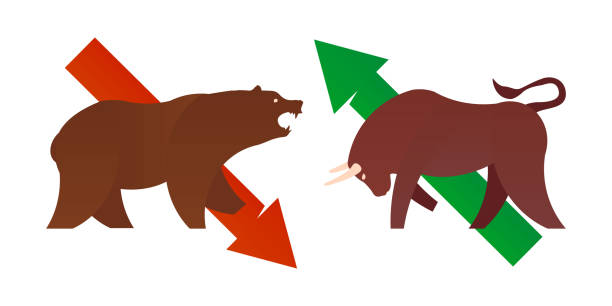 ilustrações, clipart, desenhos animados e ícones de ilustração do vetor do mercado de touros e ursos - bear market finance business cartoon