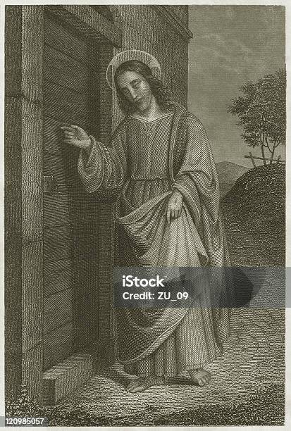 Jesus Knocking On The Door Steel Engraving Published C 1840 Stock Illustration - Download Image Now