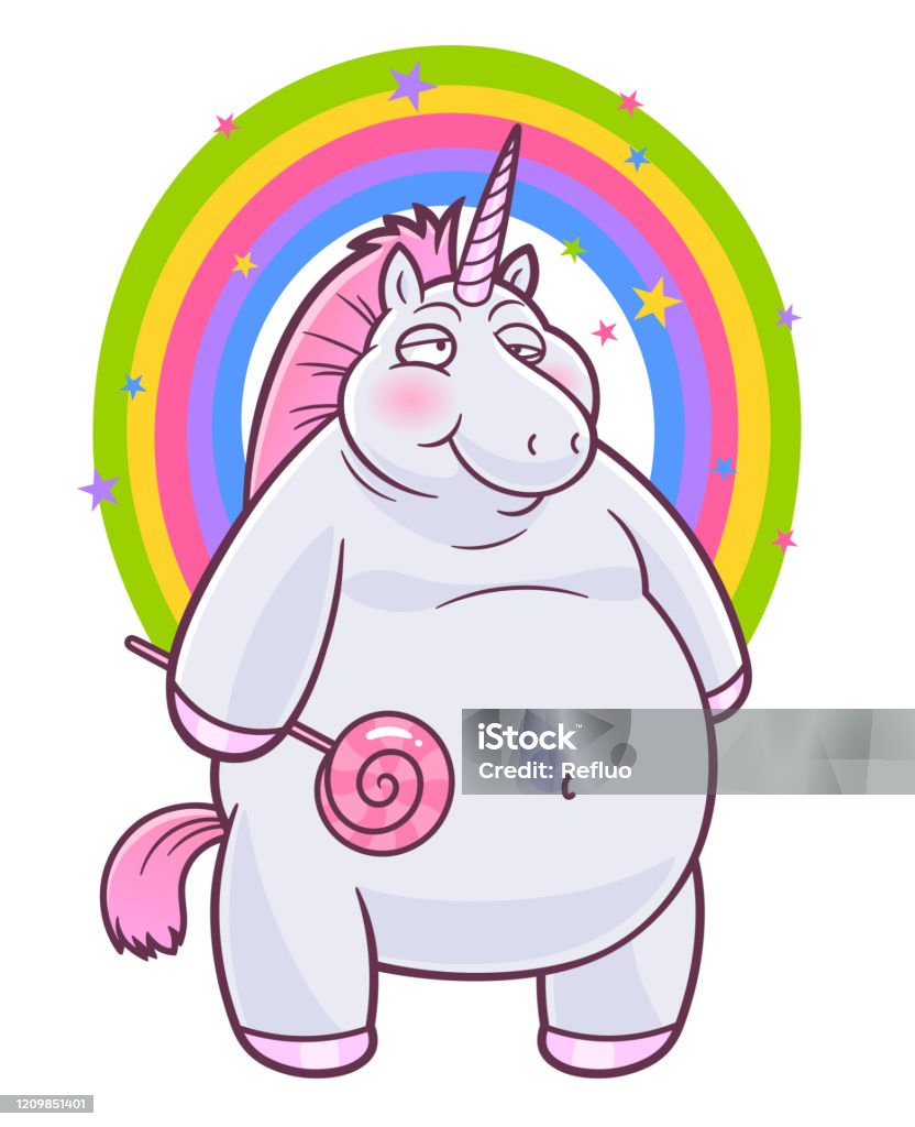 Fat Cartoon Unicorn Stock Illustration - Download Image Now - Unicorn,  Humor, Overweight - iStock