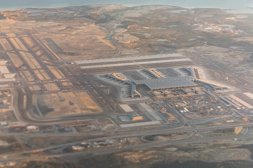 new istanbul airport runway construction at european side of istanbul turkey - aerial