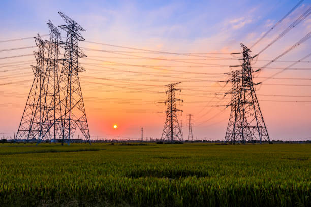 istock High voltage power tower and nature landscape at sunset 1209856980