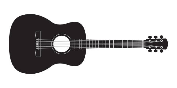 Acoustic guitar black silhouette. Music instrument icon. Vector illustration. Acoustic guitar black silhouette. Music instrument icon. Vector illustration. guitar silhouettes stock illustrations