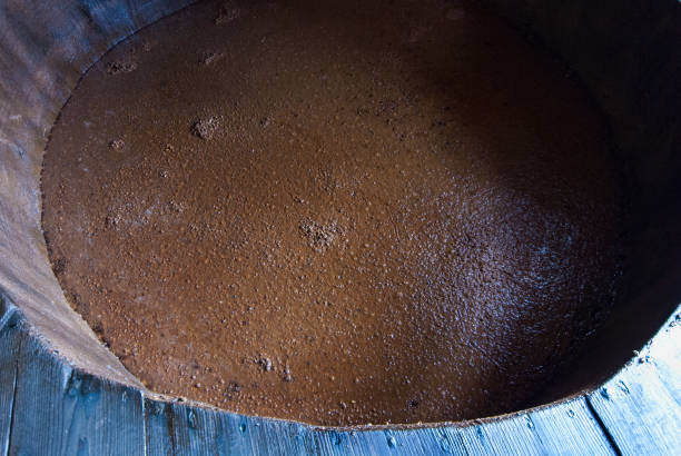 The process of soy sauce production at a soy sauce brewery on Shodoshima in Kagawa Prefecture.