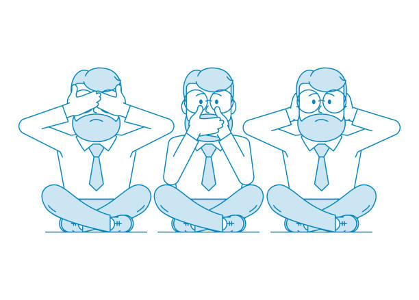 ilustracja trzy mądre małpy. - see no evil hear no evil speak no evil stock illustrations