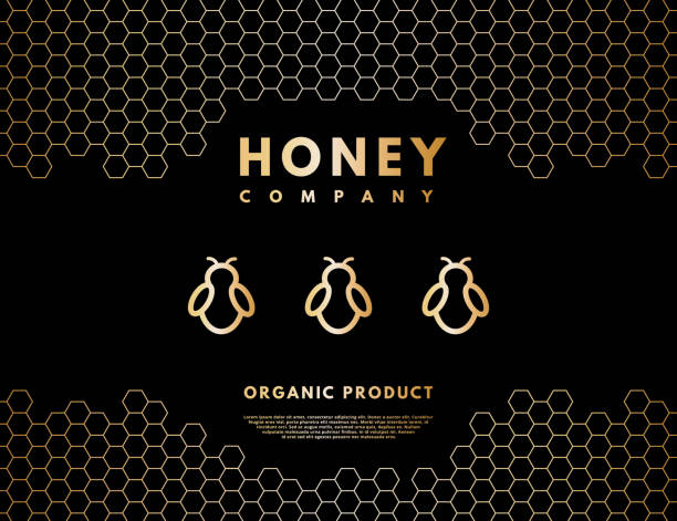 мед с золотой градиентной медоносной пчелой и сотами. векторная иллюстрация. - activity animal bee beeswax stock illustrations