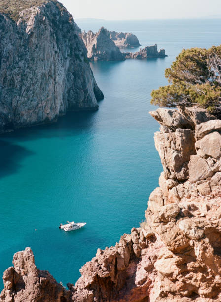 istock Blue lagoon in the mediterranean sea top view. 1209864632