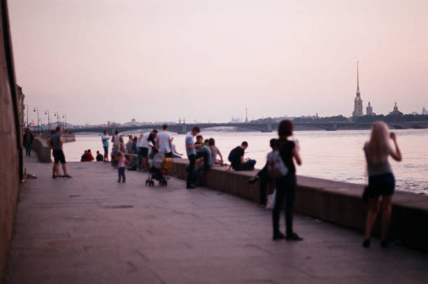 Neva River and Peter and Paul Fortress. View from the Kutuzov embankment. St. Petersburg. Russia.