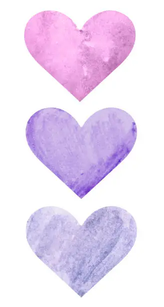 Photo of Set with watercolor hearts isolated on white background. Watercolor empty stickers