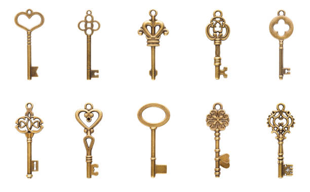 istock Set of vintage keys isolated on white background 1209867354