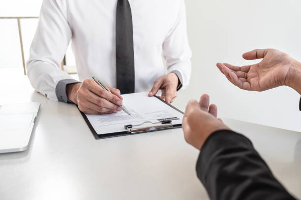 istock Business interview consider and asking candidate questions a resume conversation during about profile of candidate, conducting a job interview listen to answers to thought 1209867514