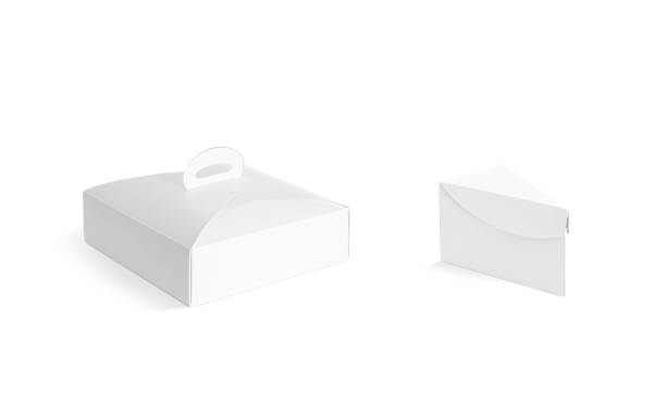 Blank white cake box piece mockup set, isolated