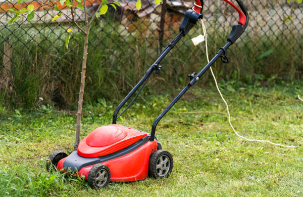 istock lawn mower working in the town park 1209872691