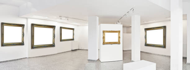 istock exhibition gallery, wall mounted art with art gallery style lighting 1209875530