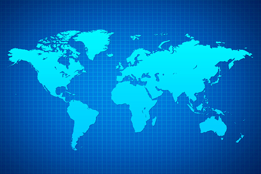 World map on abstract blue background