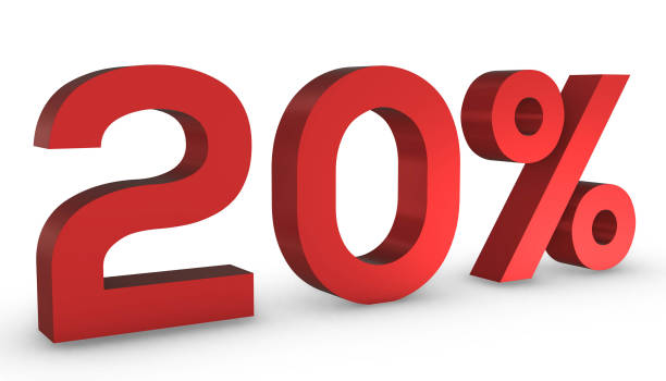 istock Number Twenty Percent 20% Red Sign 3D Rendering Isolated on White Backgro 1209880072