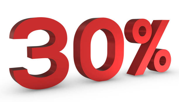 istock Number Thirty Percent 30% Red Sign 3D Rendering Isolated on White Backgro 1209880095