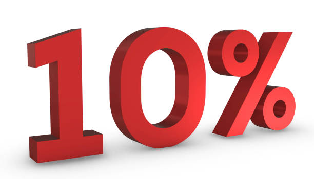 istock Number Ten Percent 10% Red Sign 3D Rendering Isolated on White Backgro 1209880136