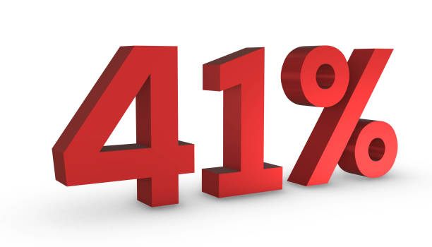 Number Fourty One Percent 41% Red Sign 3D Rendering Isolated on White Backgro
