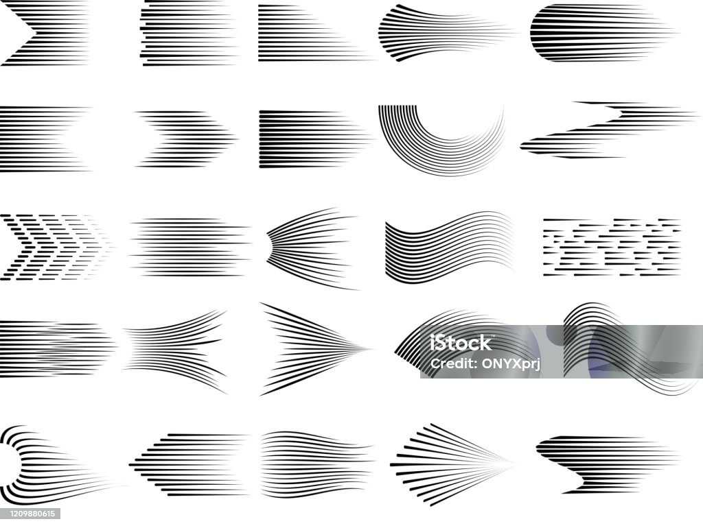 Raccolta linee di velocità. Linee digitali a fumetti sfumati di simboli di velocità segni vettoriali - arte vettoriale royalty-free di Fare la fila