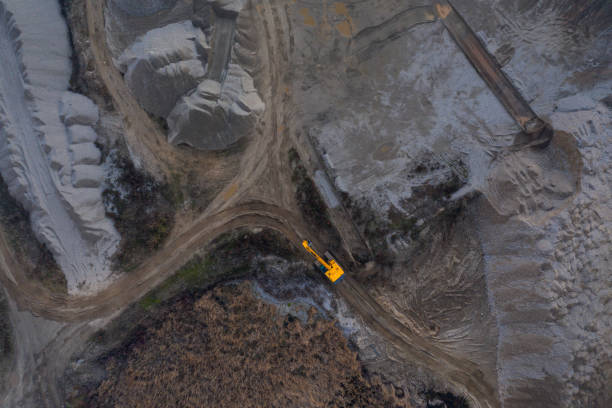 istock Aerial photo of a yellow digger 1209882255