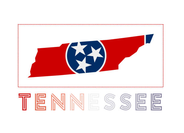 Tennessee Logo. Map of Tennessee with us state name and flag. Tennessee Logo. Map of Tennessee with us state name and flag. Appealing vector illustration. tennessee stock illustrations