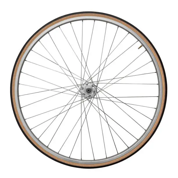Front wheel of a vintage bicycle, isolated on white. Clipping path included (inner edges).
