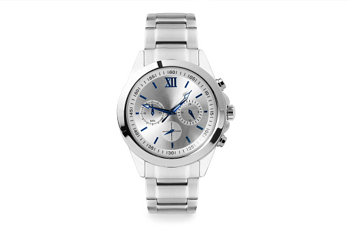 Luxury watch isolated on white background. With clipping path for artwork or design. Hand watch. Blue.