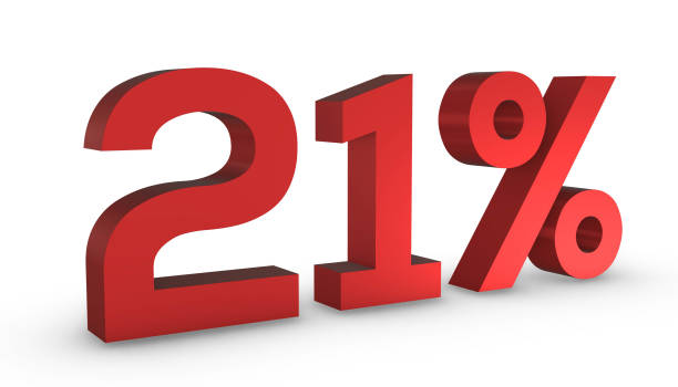 istock Number Twenty One Percent 21% Red Sign 3D Rendering Isolated on White Backgro 1209889767