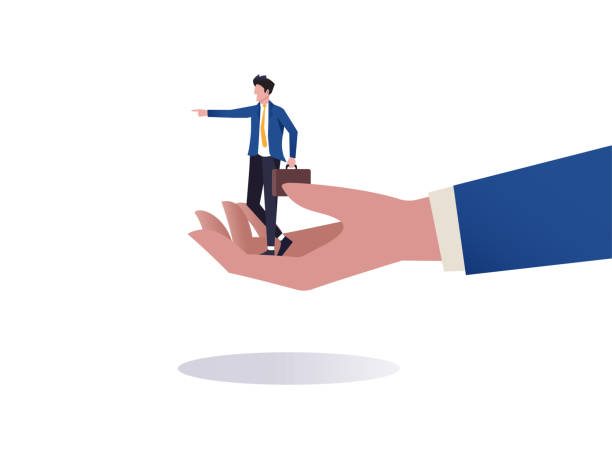 istock Leadership in business management, vision to success or career development concept, confident businessman holding suitcase pointing finger to the bright future with vision standing in empower hand. 1209891370