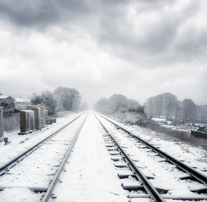 Snow Covered Railway Tracks In The UK